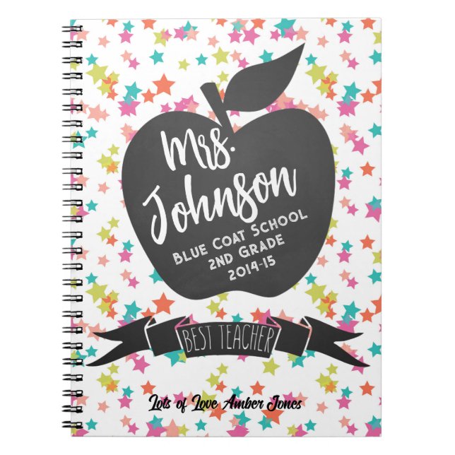 Bästa lärare Tack färgglada Stjärnor äpple Anteckningsbok Med Spiral (Framsidan)