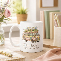 Bästa läraren någonsin med namn skolbuss akvarell kaffemugg