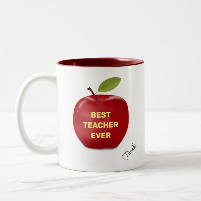 Bästa läraren någonsin & Röd Apple Två-Tons Kaffe  Två-Tonad Mugg (Vänster)