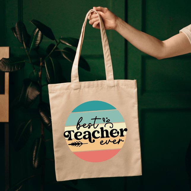 Bästa läraren någonsin väskan, Lärarpresent, Regnb Tygkasse (teacher gift, rainbow tote bag, retro teacher bag, teacher birthday gift, teacher appreciation bag)
