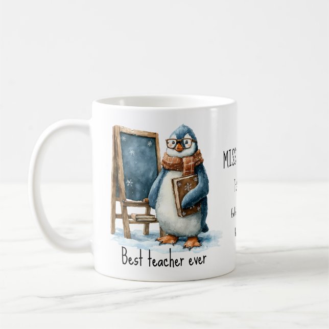 Bästa läraren någonsin Vinterpingvin-design Kaffemugg (Vänster)