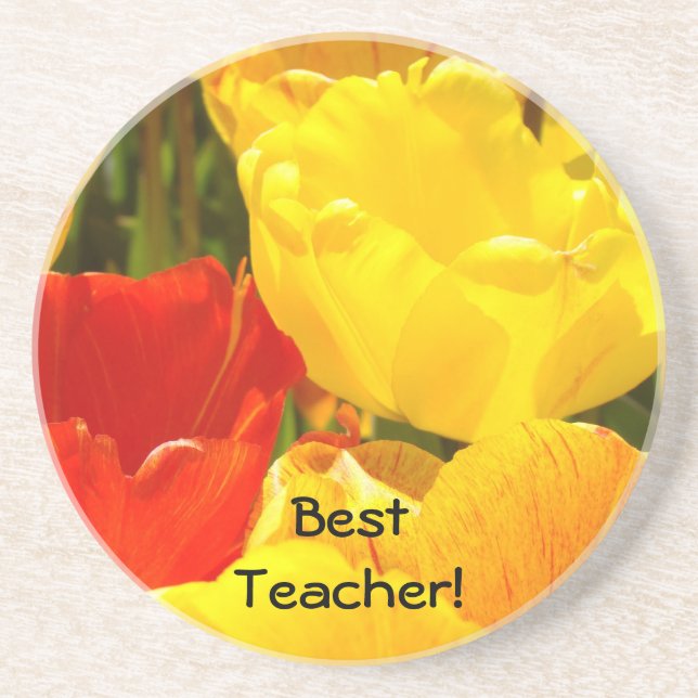 Bästa lärarpresenter Gula Röda Tulpan Blommor Träd Underlägg Sandsten (Framsidan)