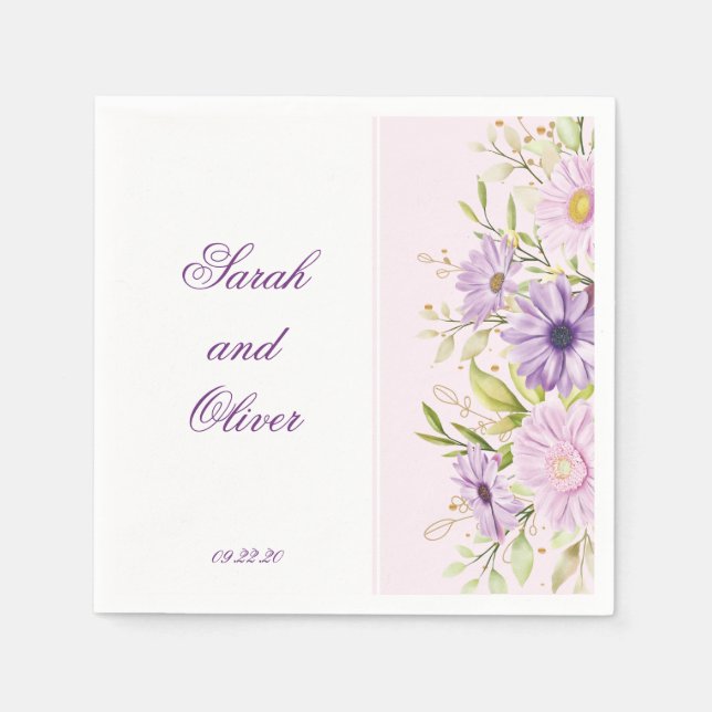 Bästa Lila Bröllop Blommigt Pappersservett (Framsidan)