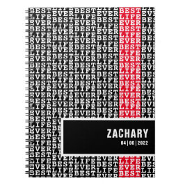 Bästa livet någonsin svart med vit text röd Rand Anteckningsbok