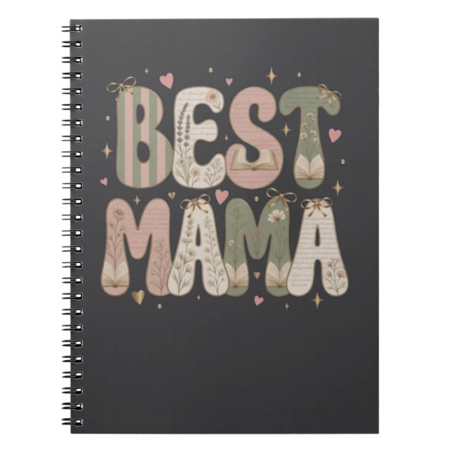 Bästa Mama Boklig Blommig Litterär Design Anteckningsbok (Framsidan)