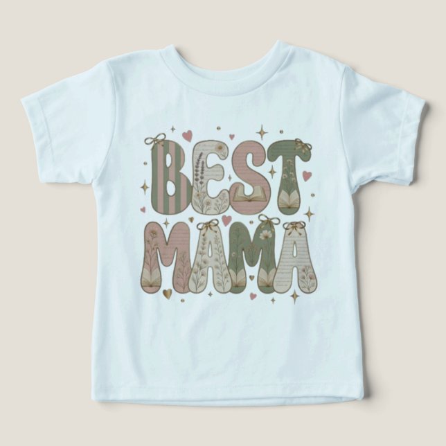 Bästa Mama Boklig Blommig Litterär Design T Shirt (Design Framsida)