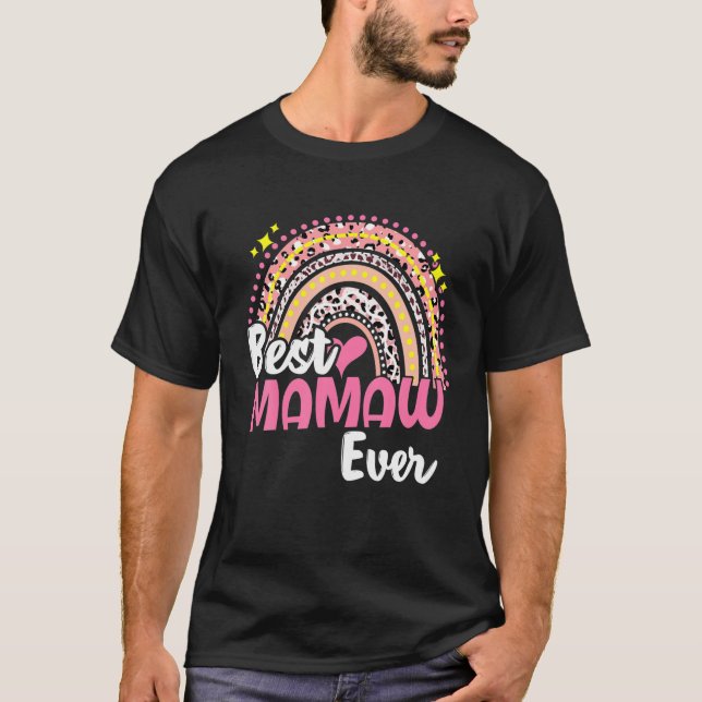 Bästa Mamaw Aldriny Rosa Leopard Rainbow Mor T Shirt (Framsida)
