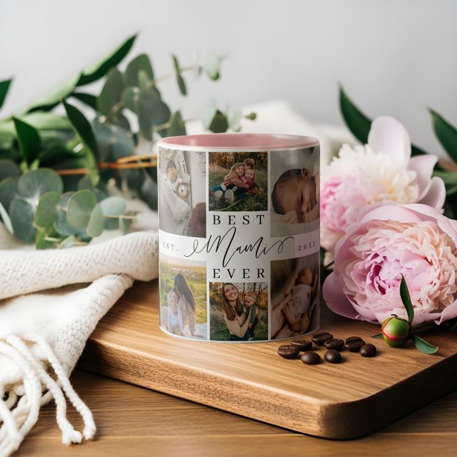 Bästa mami AldriMors dag Photo Collage Keepsaké Två-Tonad Mugg (Best Mami Ever Mother's Day Photo Collage Keepsake Two-Tone Coffee Mug)