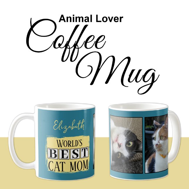Bästa mamma 2-foto namn blå gult kaffemugg (Skapare uppladdad)