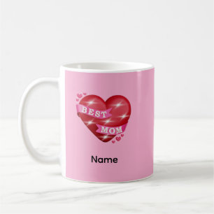 Bästa mamma 3D Glänsande rött hjärta Mors dag-gåva Kaffemugg