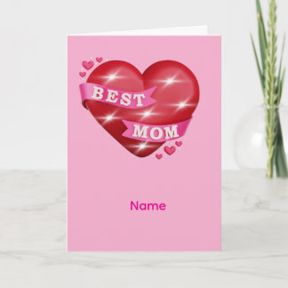 Bästa mamma 3D Glänsande rött hjärta Mors dag-gåva Kort