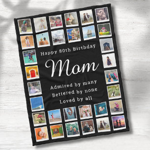 Bästa mamma 80-årsdag Fotokollage Svart Fleecefilt