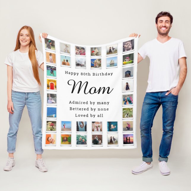 Bästa Mamma 80:e födelsedag, fotokollage vit Fleecefilt (På plats)
