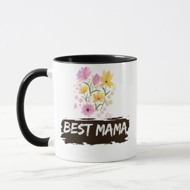 Bästa Mamma Akvarell Blommor Kaffemugg (Vänster)