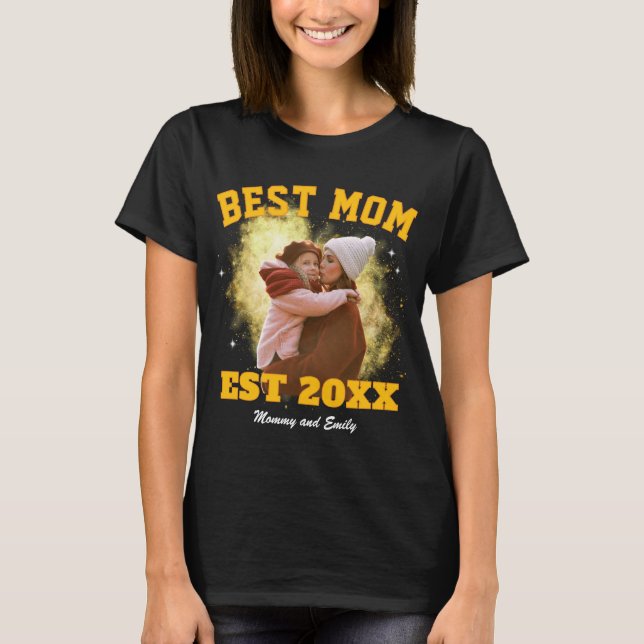 Bästa mamma anpassad fotobootleg rap mors dag t shirt (Framsida)