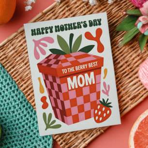 Bästa Mamma Bär Puns Jordgubbe Retro Mors Dag Vykort