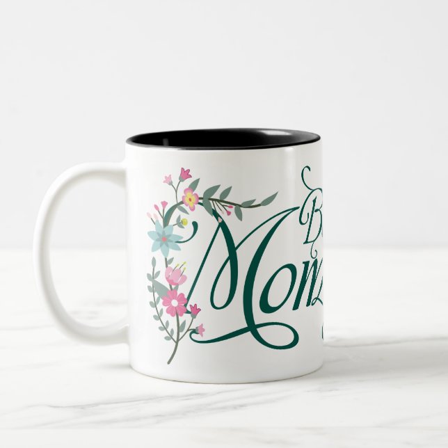 Bästa Mamma-Blommigt med foto Två-Tonad Mugg (Vänster)