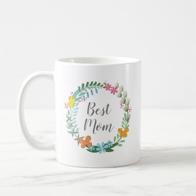 Bästa Mamma-Blommigt Vild Flower Butterfly Wand Kaffemugg (Vänster)