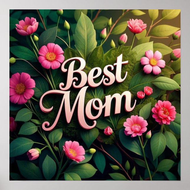 Bästa Mamma-Blommigten för Mors dag Poster (Framsidan)