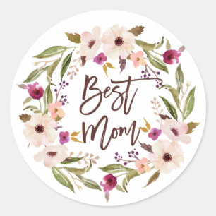 Bästa Mamma   Bohemiskt vattenfärgat Blommigt Utan Runt Klistermärke