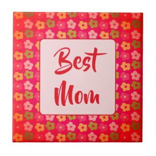 Bästa Mamma Cute Red Rosa Blommönster Kakelplatta