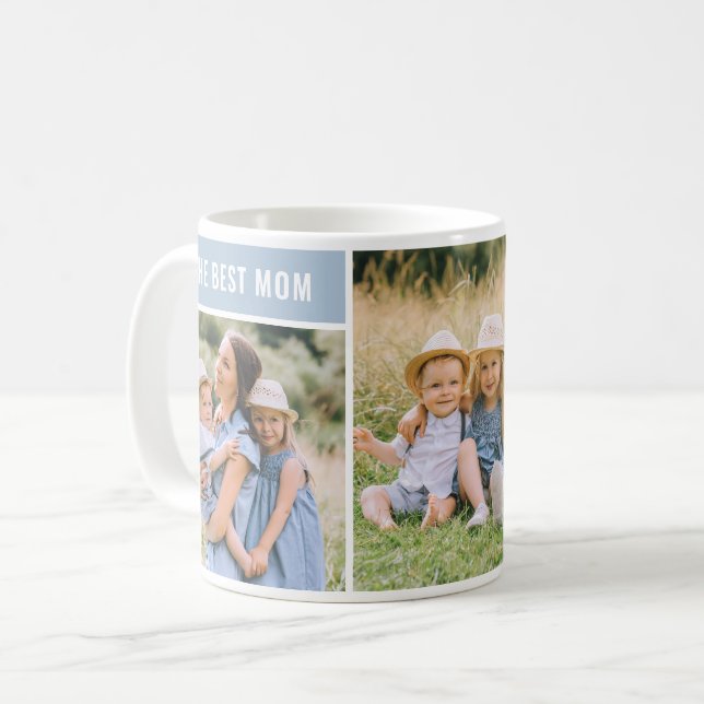 Bästa Mamma-dammsuga-blå Mors dag-fotokollage Kaffemugg (Framsida vänster)