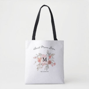 Bästa mamma Elegant rosablommig monogram Tygkasse