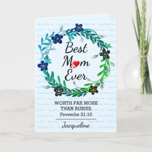 BÄSTA MAMMA EVER PROV 31 Blommigtars Mors dag BLUE Kort