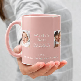 Bästa mamma familj foto collage barn rosa mugg