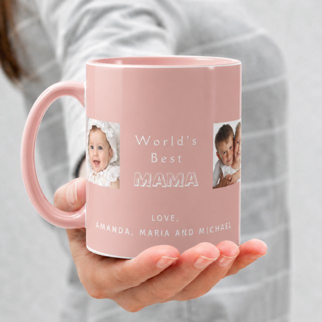 Bästa mamma familj foto collage barn rosa mugg (Skapare uppladdad)