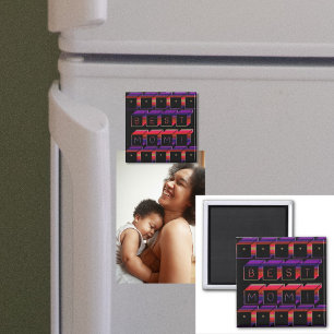 Bästa Mamma-Färgad-block och svart bakgrund Magnet