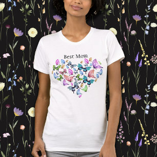 Bästa Mamma-färgade fjärilar Heart V Nacke T Shirt