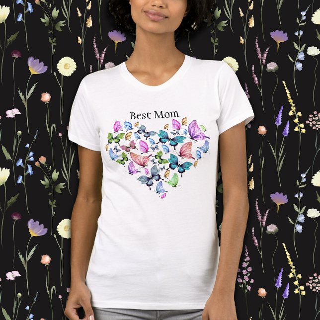 Bästa Mamma-färgade fjärilar Heart V Nacke T Shirt (Skapare uppladdad)