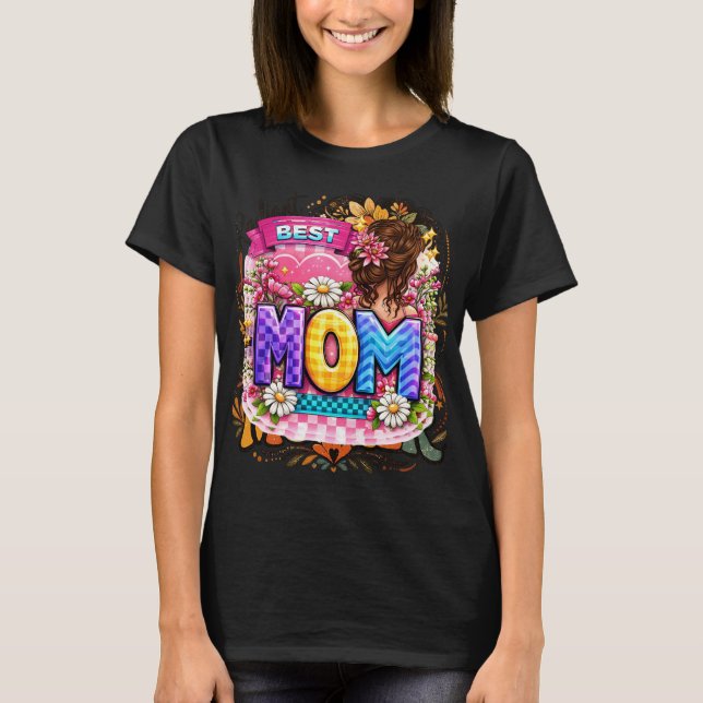Bästa mamma färgglad blommig söt t shirt (Framsida)