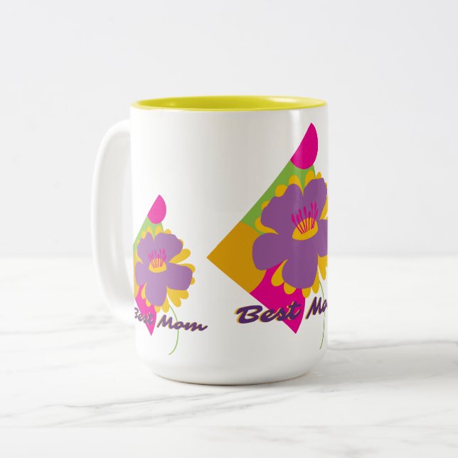 Bästa mamma färgglada trendiga design Två-Tonad mugg (Framsida vänster)