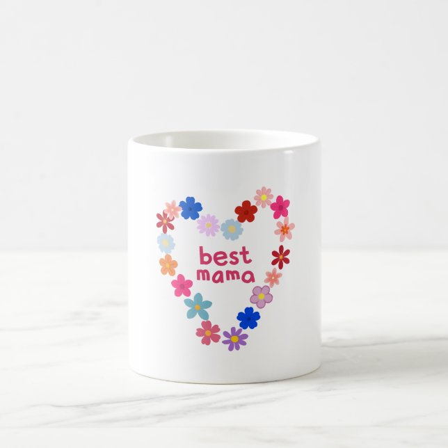Bästa Mamma Färgrik Blommig Hjärtillustration Kaffemugg (Center)