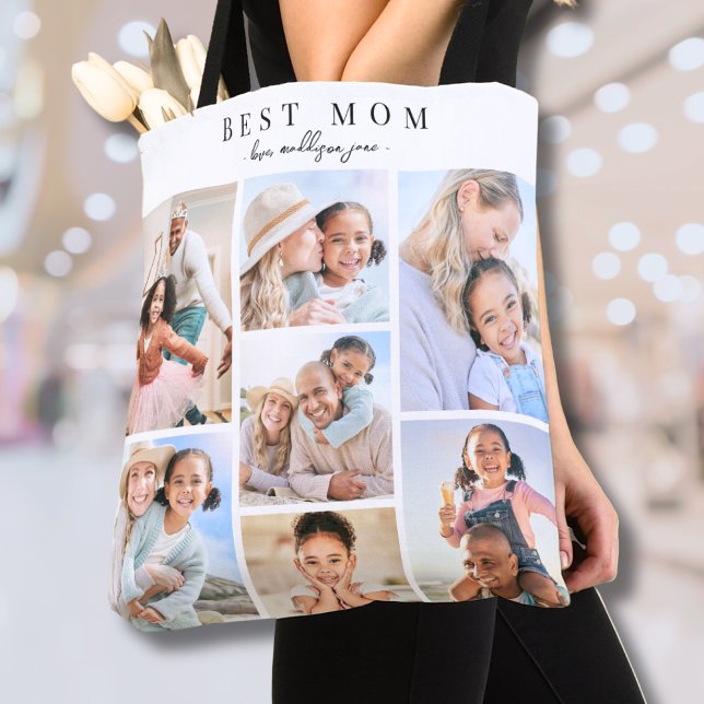 Bästa Mamma-fotokollage Tygkasse (Best Mom Photo Collage Tote Bag)