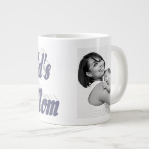 Bästa Mamma-fototext grått-text Jumbo Mugg