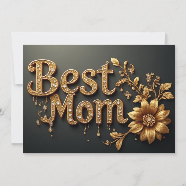 Bästa Mamma Guld Bokstäver Julkort (Framsida)