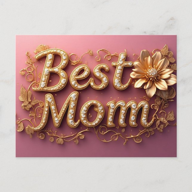 Bästa Mamma Guld Bokstäver Vykort (Framsida)