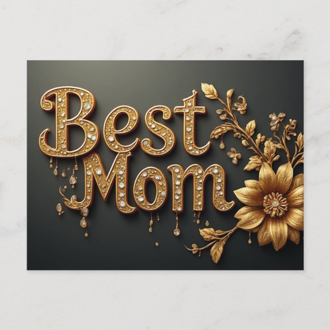 Bästa Mamma Guld Bokstäver Vykort (Framsida)