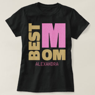 Bästa Mamma Guld Rosa Glitter Namn, anpassad T Shirt