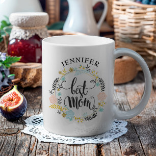 Bästa Mamma Hand Leted Blommigt Utandning Kaffemugg