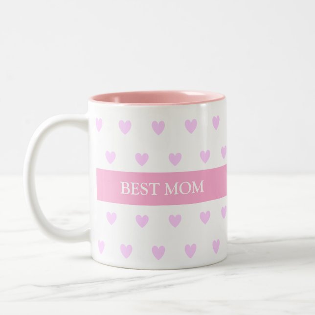 Bästa mamma-hjärtan på vit Två-Tonad mugg (Vänster)