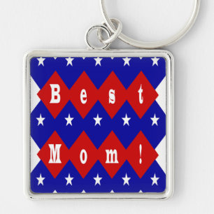 Bästa Mamma i Patriotic Diamond Shape Fyrkantig Silverfärgad Nyckelring