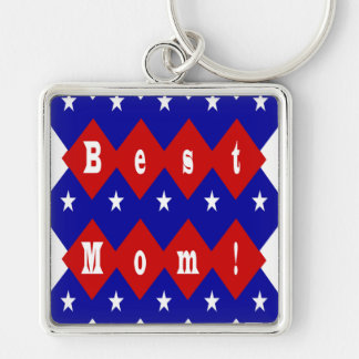 Bästa Mamma i Patriotic Diamond Shape Fyrkantig Silverfärgad Nyckelring