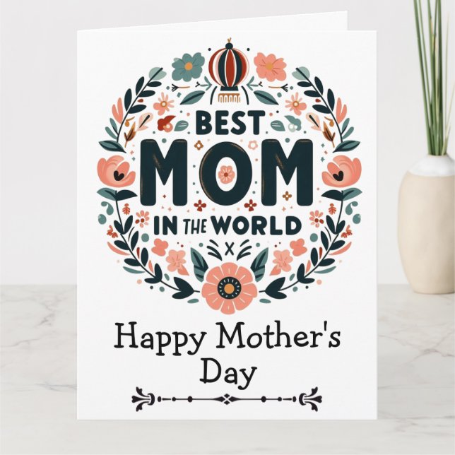 Bästa mamma i världen Blomsterkrans - Mors dag Kort (Framsida)