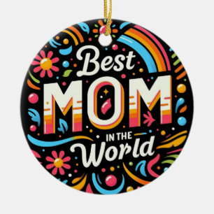 Bästa mamma i världen - Levande blommor och regnbå Julgransprydnad Keramik