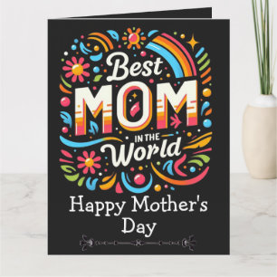 Bästa mamma i världen - Regnbågsblommig mors dag Kort