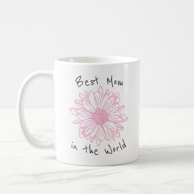 Bästa mamma i världen rosa blommig kaffemugg (Vänster)